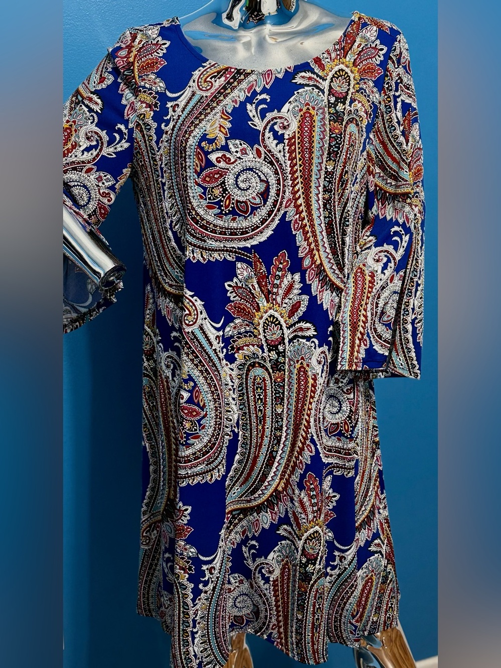 MSK Royal Blue Paisley Midi Dress with Multicolor Print